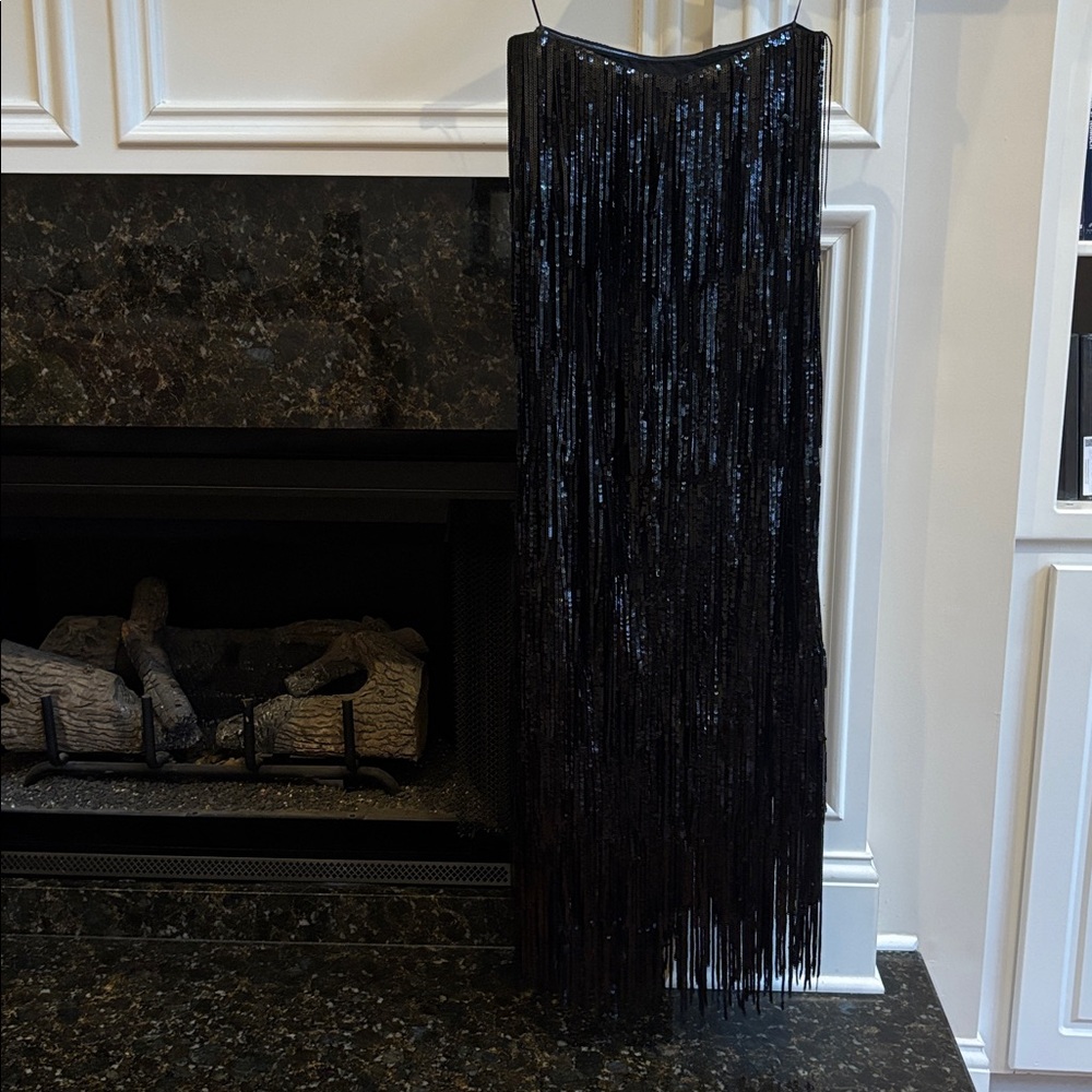Zara Limited Edition SEQUIN FRINGE Black Midi DRESS sz.XS - Picture 12 of 15